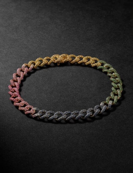 18k gold cuban link bracelet diamond stones full