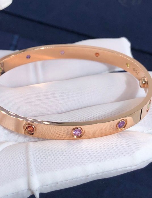 Bracelet d&#39;amour en or rose 18 carats avec pierres précieuses arc-en-ciel2