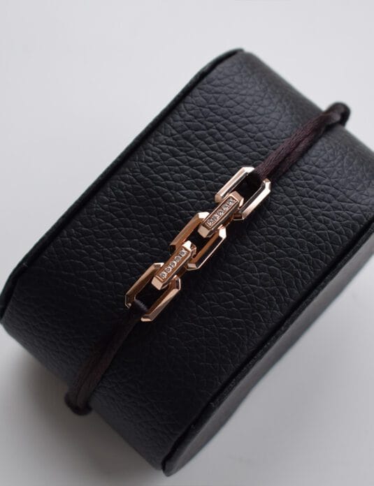 Bracelet homme en or rose 18 carats avec cordon en diamants marron