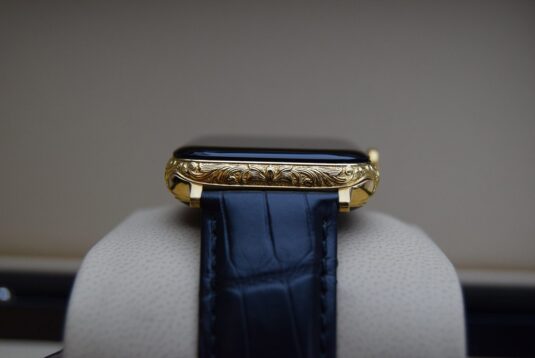 24k gold apple watch 6 blue crocodile strap1