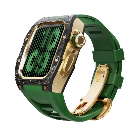 24k gold apple watch ultra case carbon gold green strap