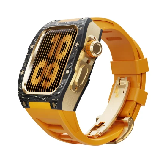 24k gold apple watch ultra case carbon gold orange strap