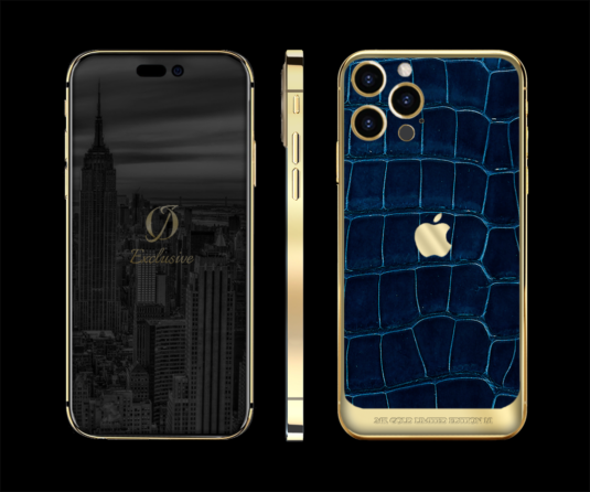 24k gold iphone 14 pro max crocodile custom design blue 1
