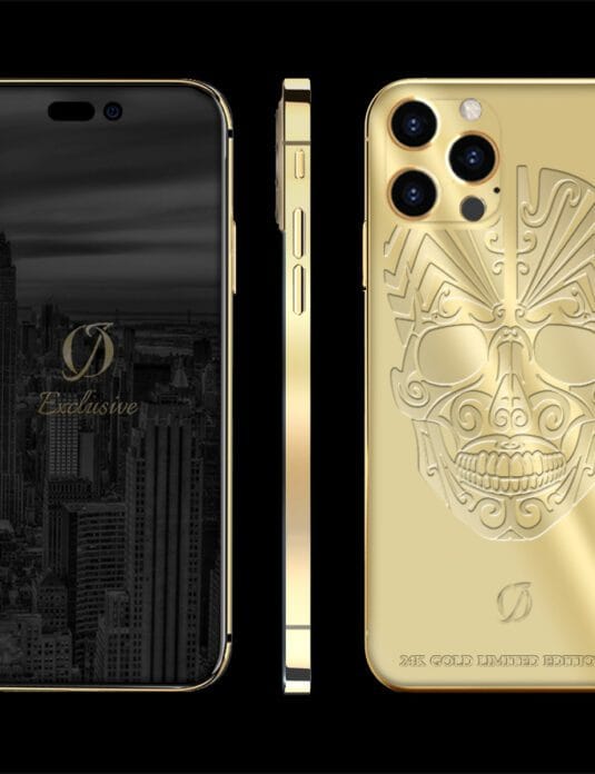 24 Karat Gold iPhone 14 Pro Max Totenkopf