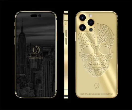 custom iphone 14 pro 24k gold engraving skull