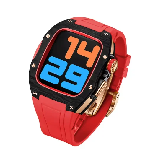 24k rose gold apple watch case richard mille design red strap