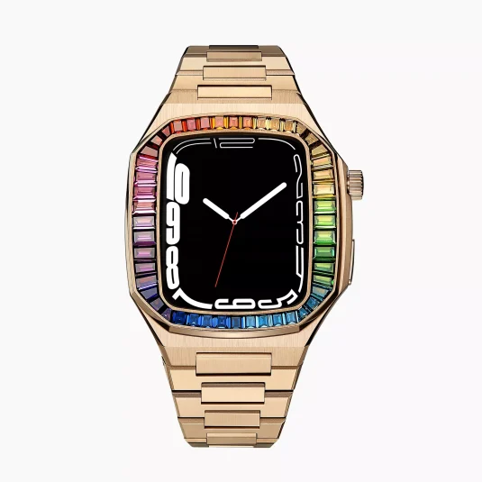 24k rose gold apple watch case with rainbow stones