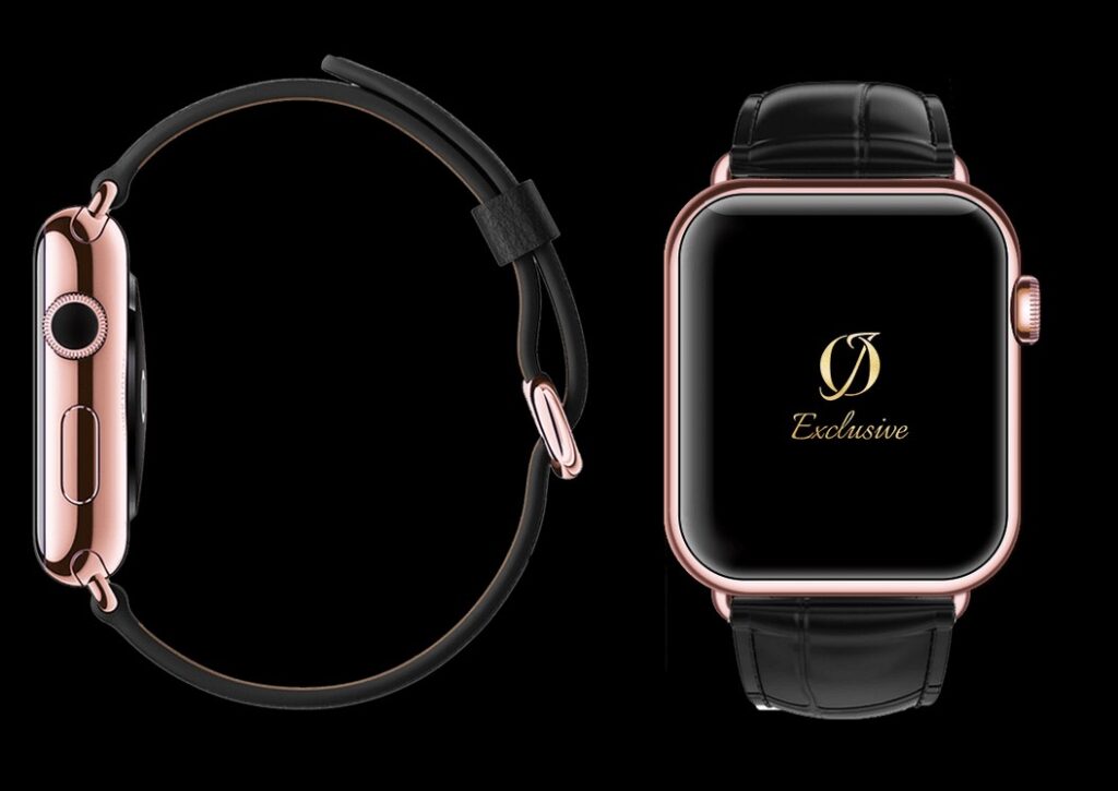 24k rose gold plated apple watch 8 black crocodile strap 1