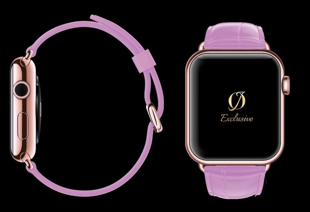 24k rose gold plated apple watch 8 pink crocodile strap 1