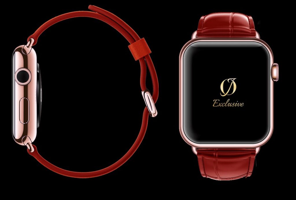 24k rose gold plated apple watch 8 red crocodile strap 1