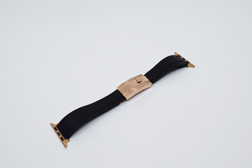 24k rose gold rolex strap black