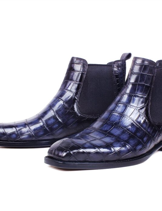 Blue crocodile chelsea boots