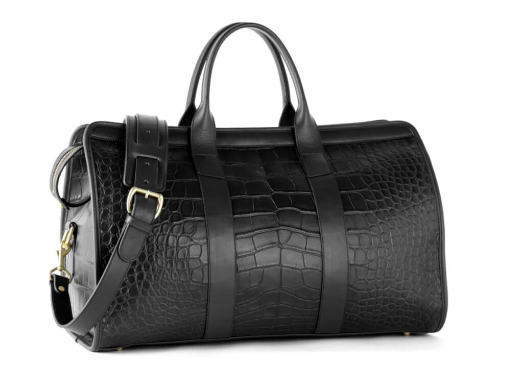 Black Alligator duffle bag side