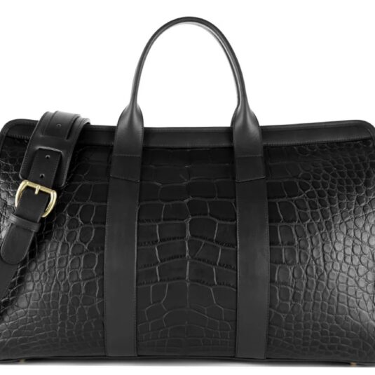 Black alligator duffle bag