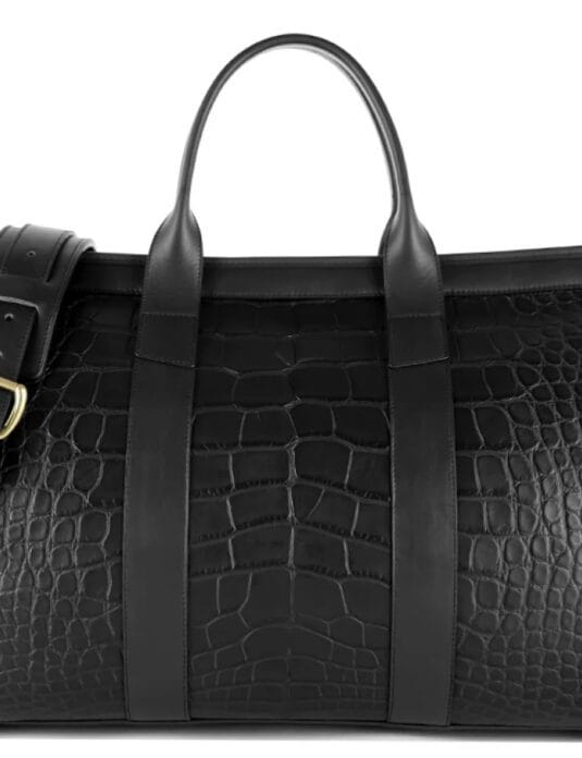 Black alligator duffle bag