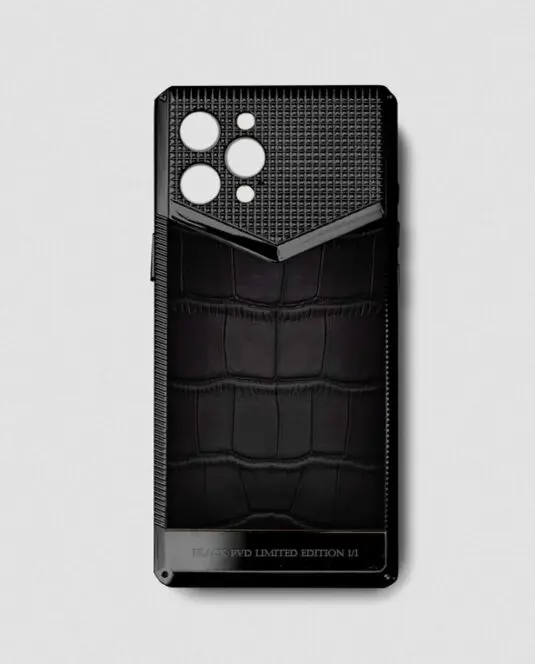 Black metal iphone case 14 pro max crocodile black
