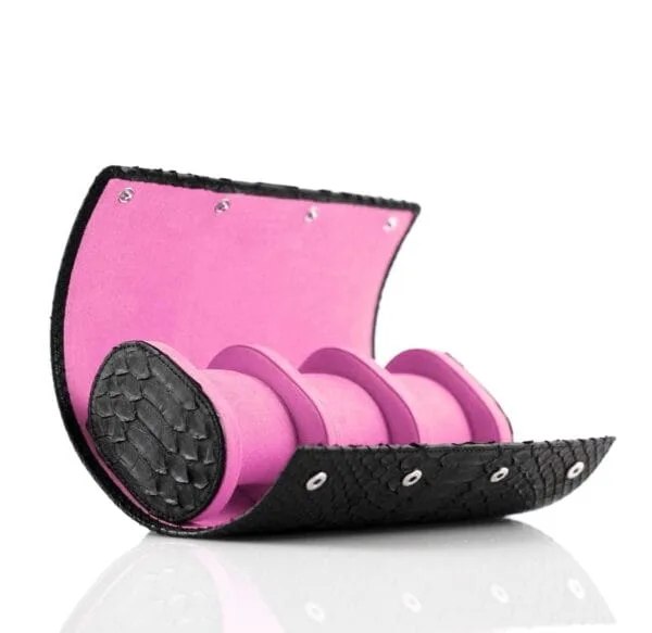 Black python watch roll pink suede interior
