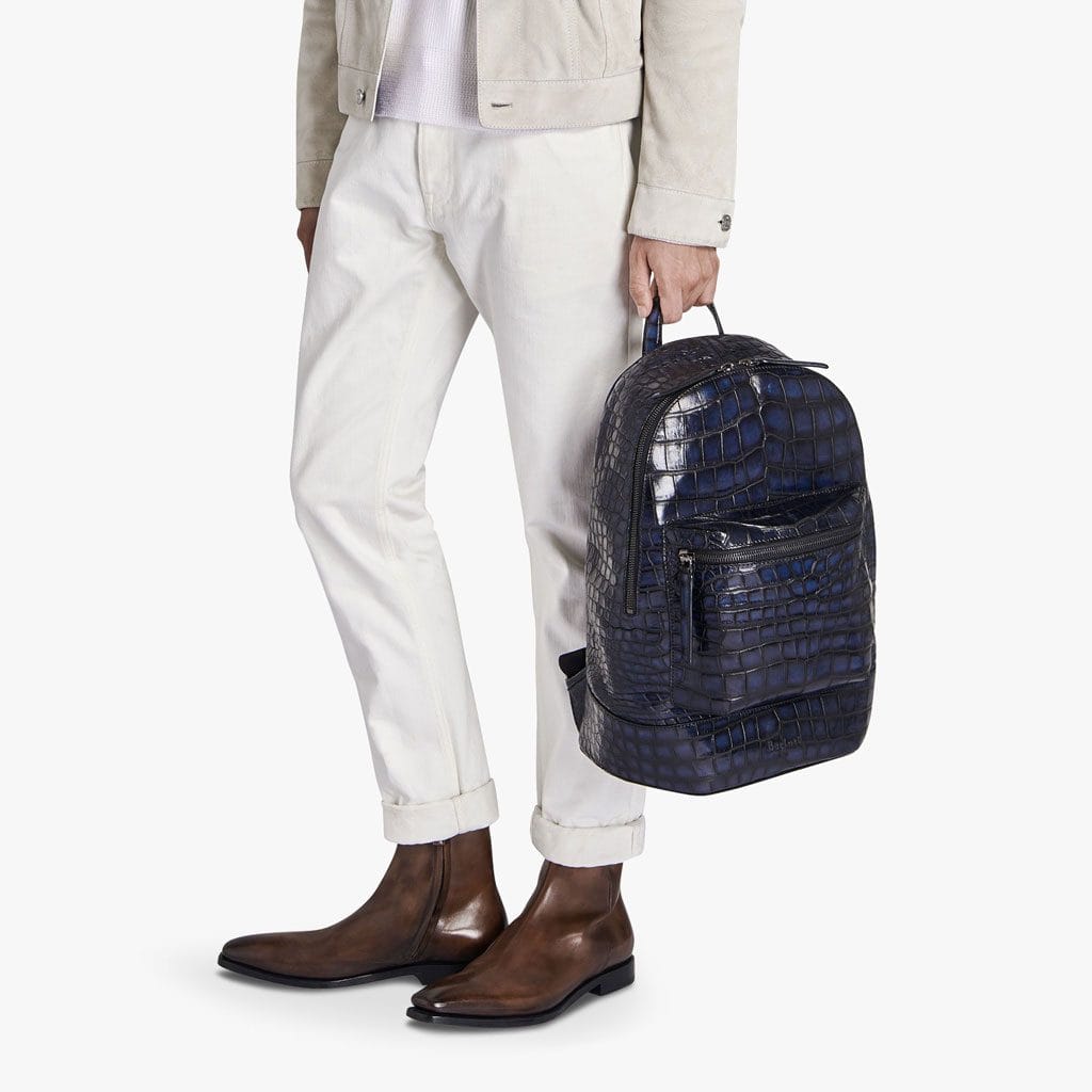 Blauer Rucksack aus Alligatorleder2