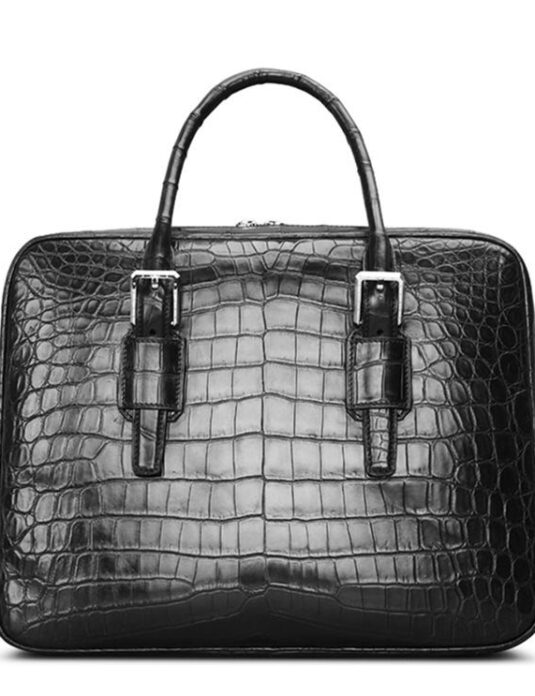 Mens black crocodile Leather Business Work Briefcase Laptop Bag1