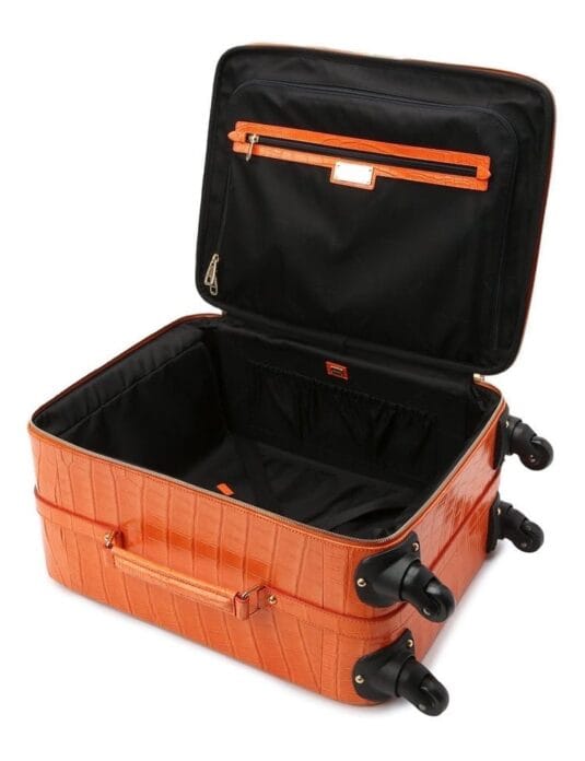 ORANGe CROCODILE carry on LUGGAGE opne