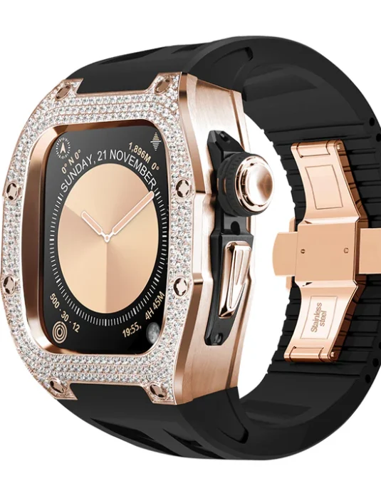 حافظة ساعة ابل 10 باللون الوردي مع أحجار