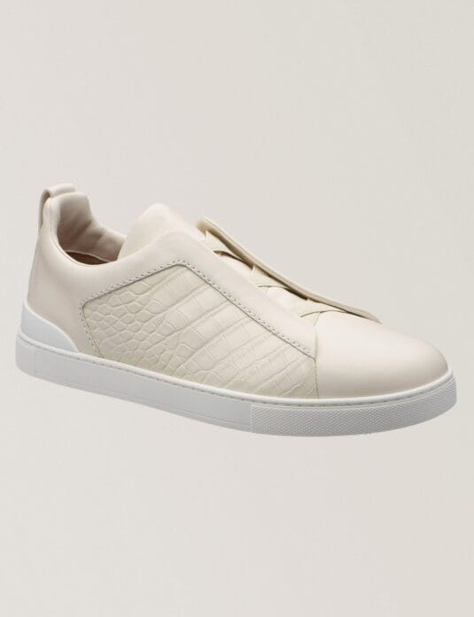 zegna crocodile triple stitch sneakers