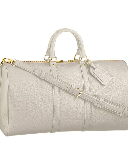 beige leather duffle bag weekender