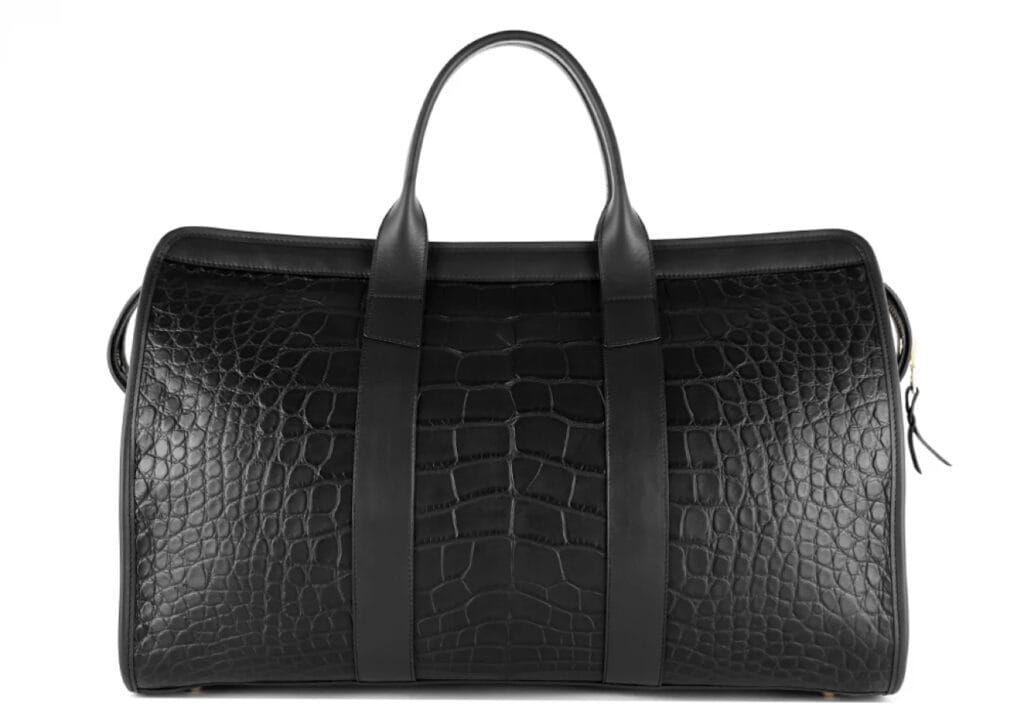 black alligator duffle bag back