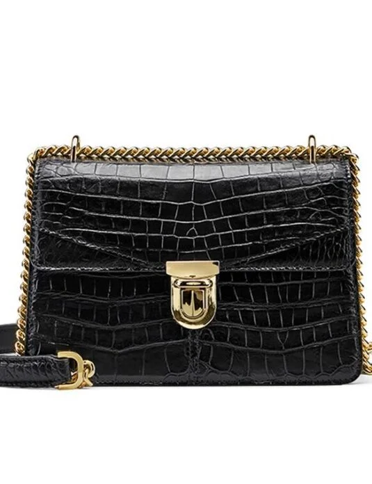 حقيبة كتف من جلد التمساح الأسود