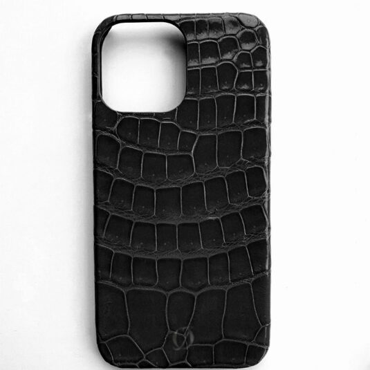 black crocodile leather iphone case 14 pro max glossy