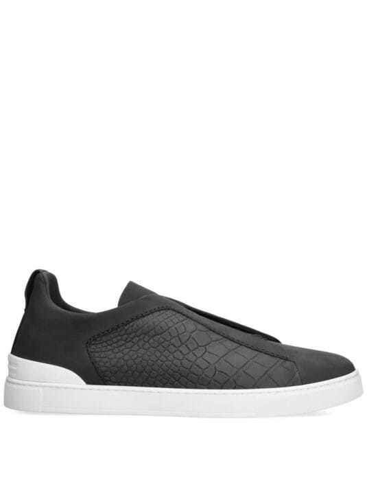 black crocodile zegna triple stitch sneakers