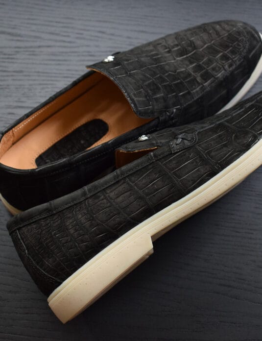 Black Nubuck Crocodile Loafers