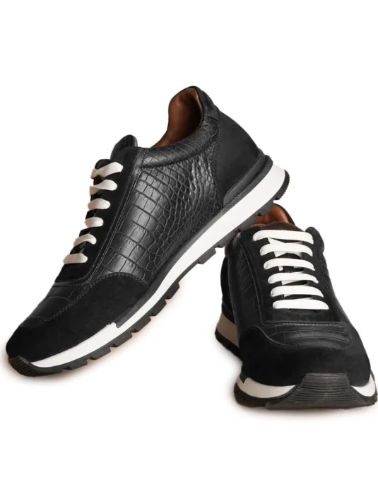 black leather sneakers crocodile