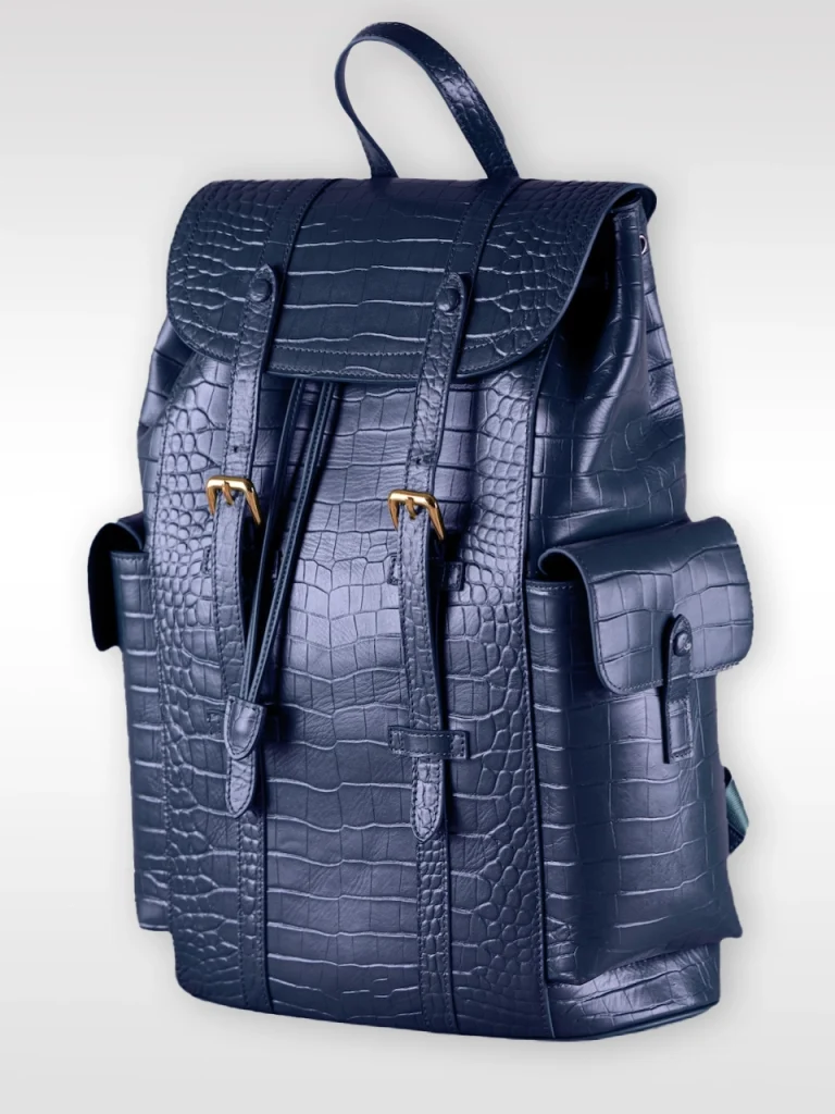 blue crocodile christopher backpack leather front