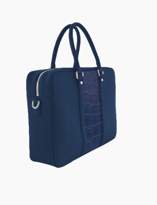 blue leather briefcase with crocodile