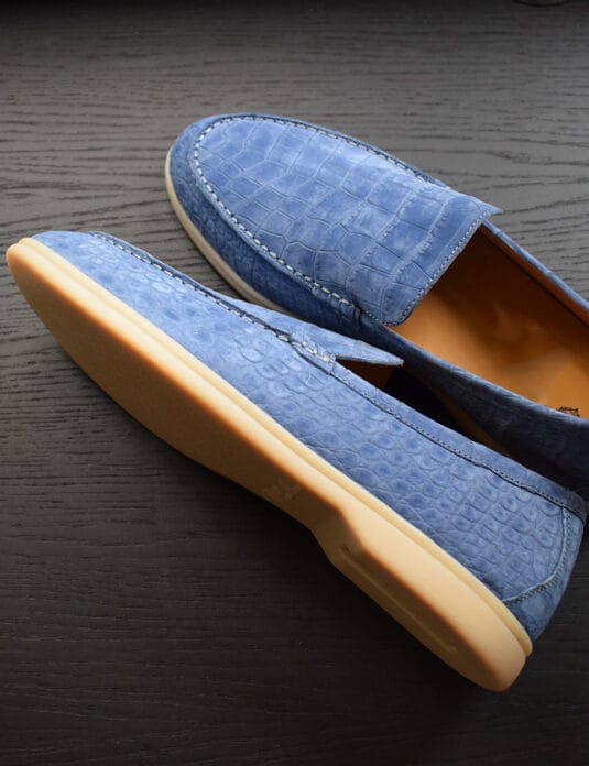 Blue Nubuck Crocodile Loafers