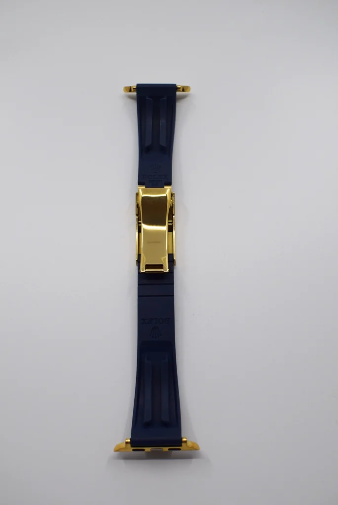 blue rolex apple watch band gold hardware back