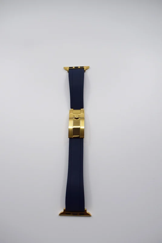 blue rolex apple watch band gold hardware front
