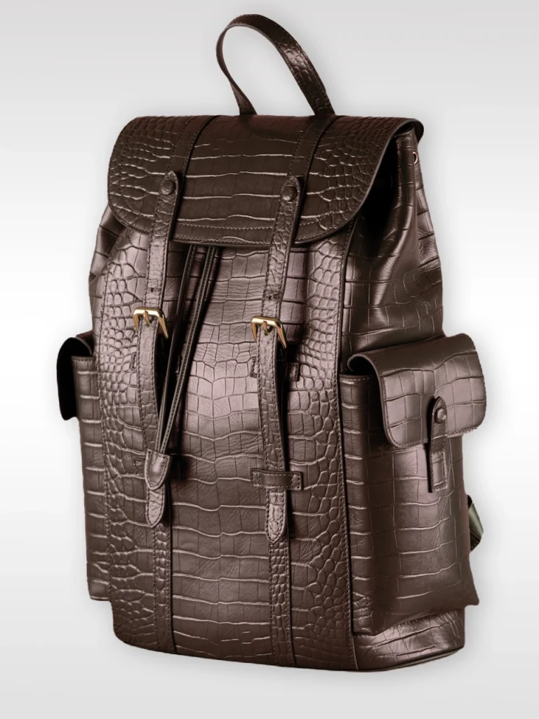 Brown Leather Backpack Crocodile