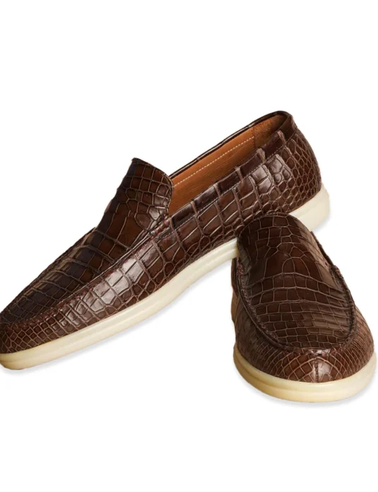 brown crocodile summer walk loafer