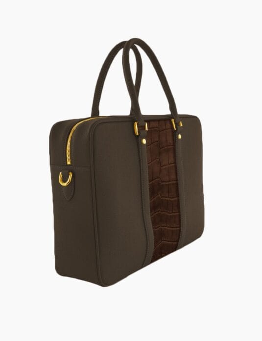brown leather briefcase with crocodile
