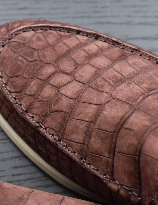 Brown Nubuck Crocodile Loafers