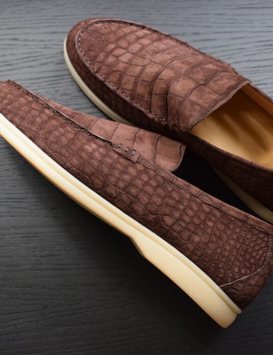 Brown Nubuck Crocodile Loafers