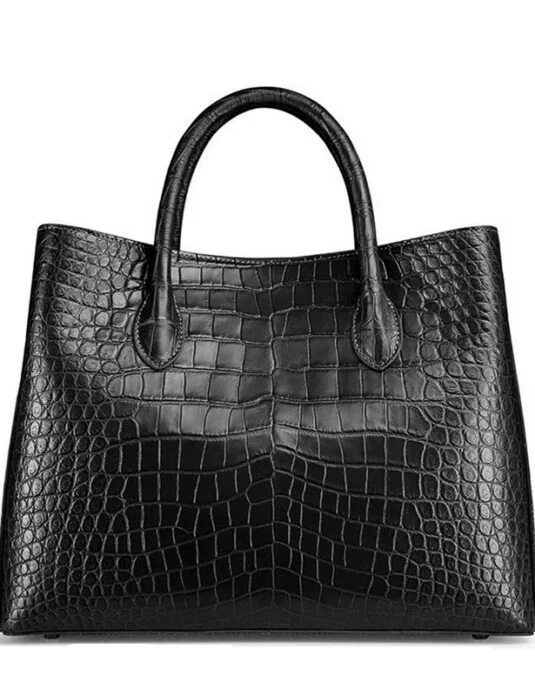 حقيبة تسوق من جلد التمساح الأسود