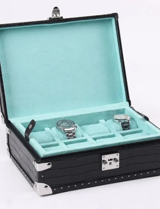 leather watch box trunk tiffany suede