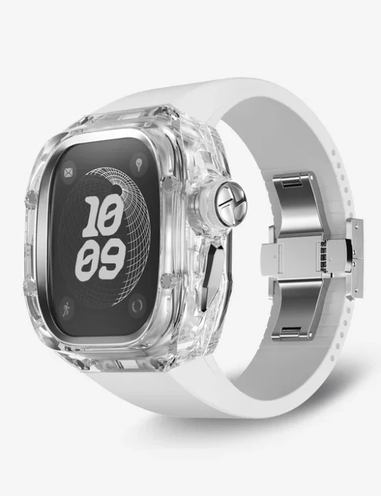 حافظة كريستالية لساعة أبل ألترا بسوار أبيض