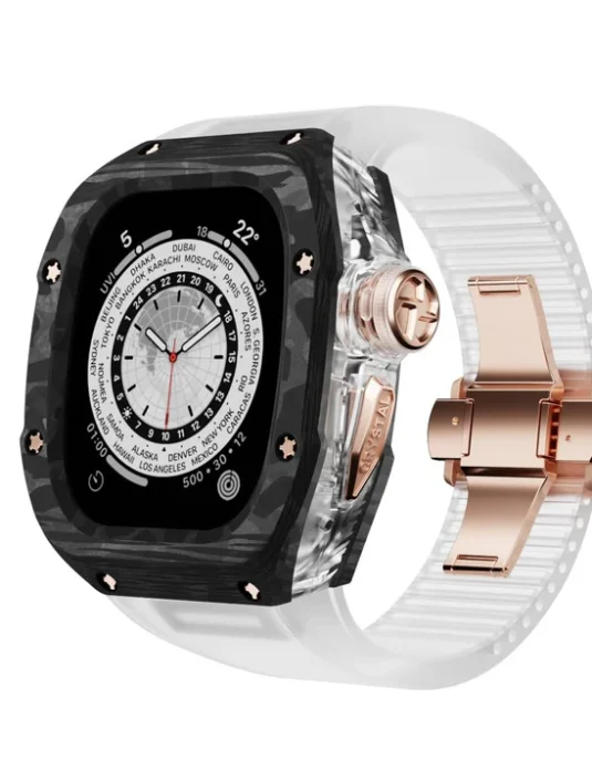 حافظة ساعة أبل ألترا من الكريستال الكربوني الوردي