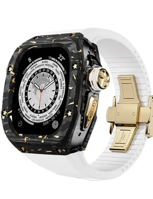 سوار ساعة أبل ألترا من الكريستال والكربون باللون الأبيض