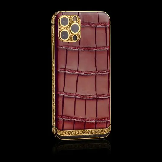 Custom iphone 14 pro 24k gold crocodile red