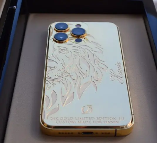 Custom iphone 14 pro 24k gold engraving lion